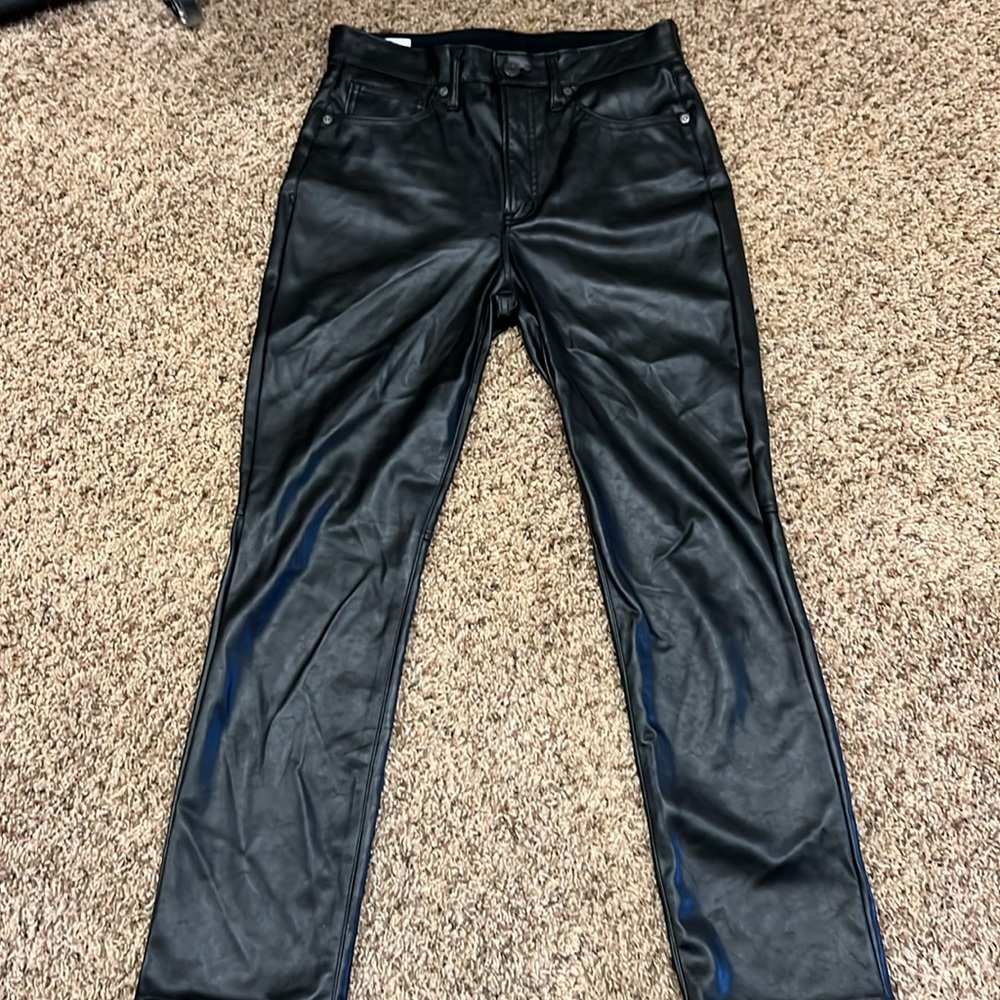 Gap "Vintage" Slim High Rise Black Faux Leather Pants Straight Leg size 6R